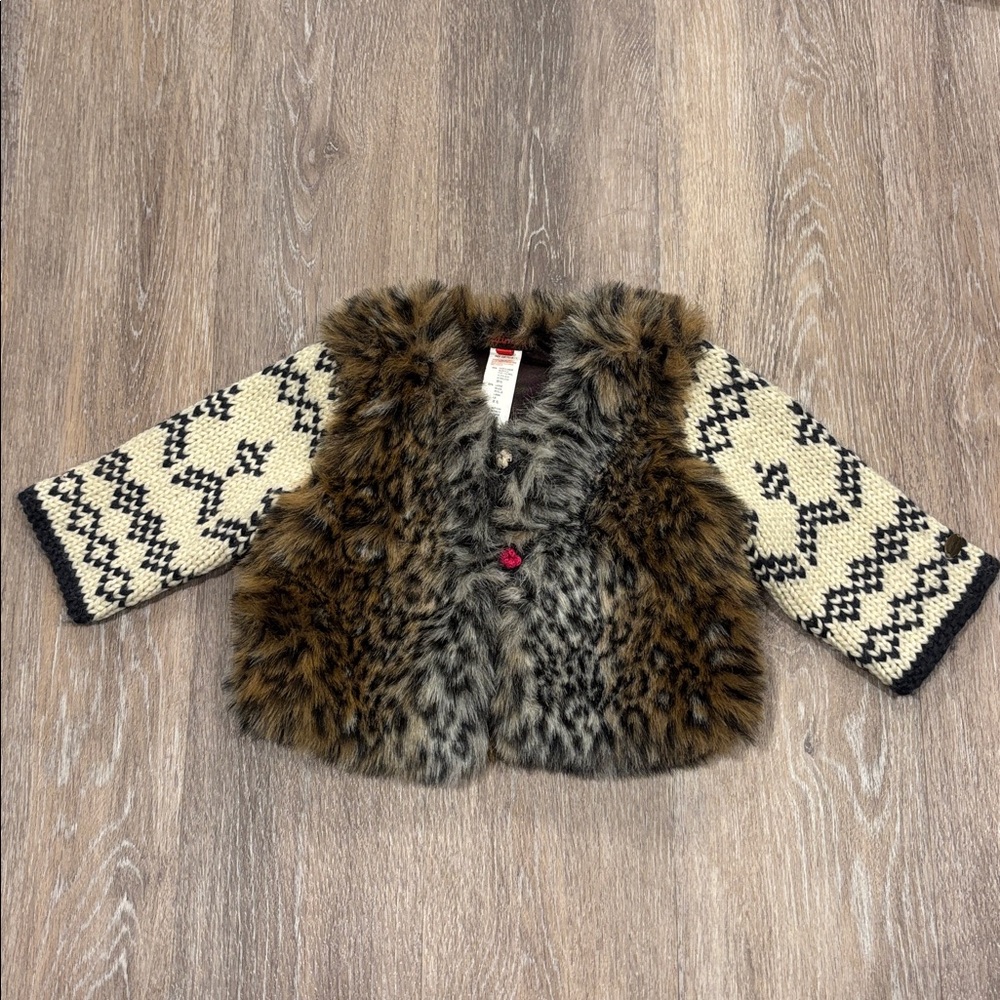 Girl’s Catimini Brown and Black Faux Fur Jacket Size 2
